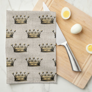 Paño De Cocina Vintage Gold Crown Natural Linate Moda Royalty Fun