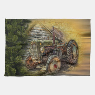 Paño De Cocina Vintage Green Tractor Rustic Old Barn