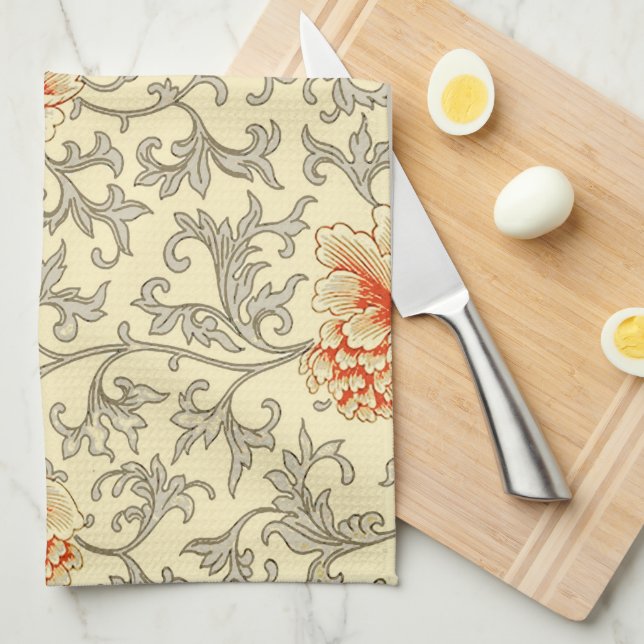 Paño De Cocina Vintage Gris Gris Gris Botánico Floral (Doblado Cuarto)