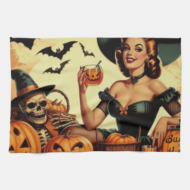 Paño De Cocina Vintage Halloween Pin Up (Horizontal)