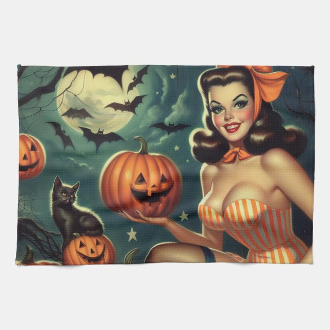 Paño De Cocina Vintage Halloween Pin Up (Horizontal)