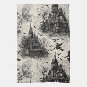 Paño De Cocina Vintage Hauned House y Witch Toile Pattern