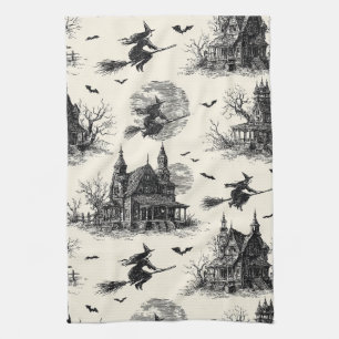 Paño De Cocina Vintage Haunted House y Witch Toile Pattern (2)