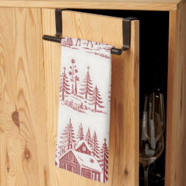 Paño De Cocina Vintage Ilustracion Reno y Casas Invierno