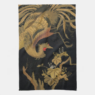 Paño De Cocina Vintage Japonés Phoenix Gold Black Bird