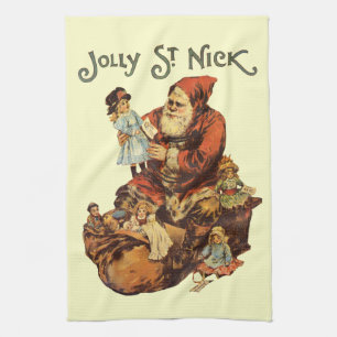 Paño De Cocina Vintage Jolly St. Nick Santa Claus Arte Victoriano