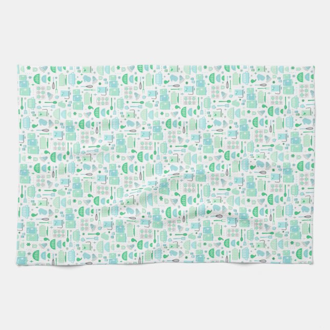Paño De Cocina Vintage Kitchen Mint and Teal (Horizontal)