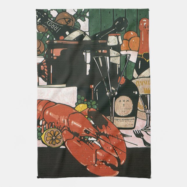 Paño De Cocina Vintage Lobster Champagne; elegante Fiesta (Vertical)