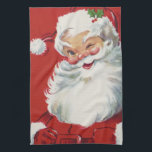 Paño De Cocina Vintage Navidad Santa Claus, jolly y Winking<br><div class="desc">Diseño de vacaciones de Navidades de ilustracion de época con un feliz y alegre Santa Claus usando un gorra y guiñando el ojo como si tuviera un secreto. Ho,  ho,  ho,  ¡Feliz Navidad!</div>