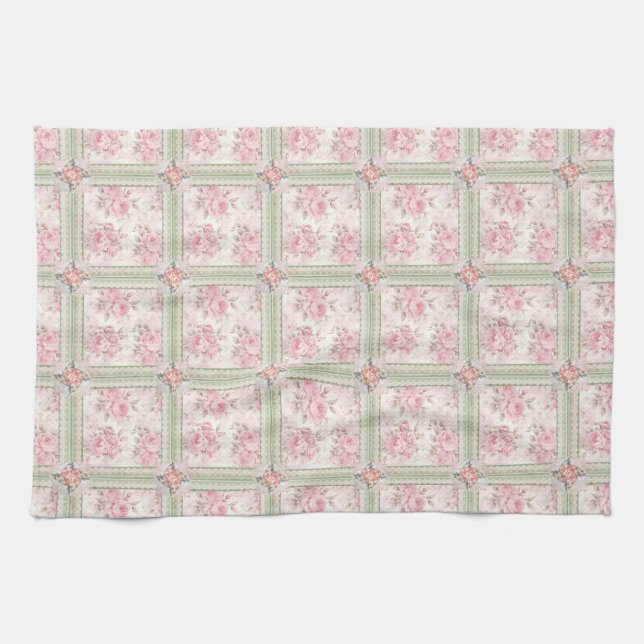 Paño De Cocina Vintage Pink Roses Patchwork (Horizontal)