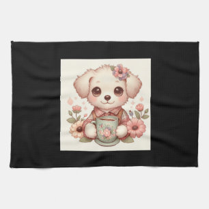 Paño De Cocina Vintage Puppy con Tacup Floral