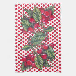 Paño De Cocina Vintage Red Cherry Polka Dot Fruit Pattern Cul