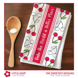 Paño De Cocina Vintage Rojo Cereza Franja Personalizable