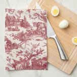 Paño De Cocina Vintage Rustic Farm French Toile-Red & Tan<br><div class="desc">Este precioso patrón vintage de tela de jouy reformado de los años 1780 presenta escenas de la alegre vida rústica de la granja,  incluyendo animales,  ruinas antiguas,  cabañas y campesinos que trabajan y juegan en rojo y tostado ladrón.</div>