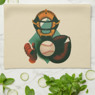 Paño De Cocina Vintage Sports Béisbol Player, Catcher con Mitt