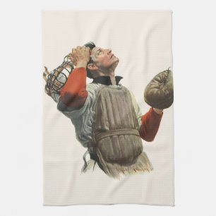 Paño De Cocina Vintage Sports Béisbol Player, Catcher Look Up