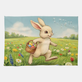 Paño De Cocina Vintage Spring Meadow Easter Bunny 