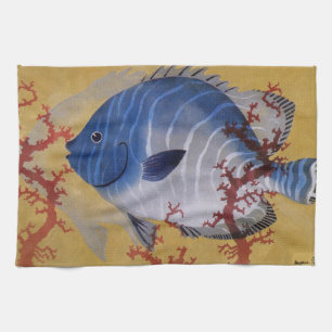 Paño De Cocina Vintage Tropical Blue Fish Coral Marine Life