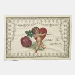 Paño De Cocina Vintage Valentine Cherub, Rosa y corazón