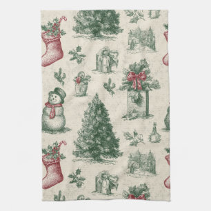 Paño De Cocina Vintage Verde Salvia Toile de Navidad (1)