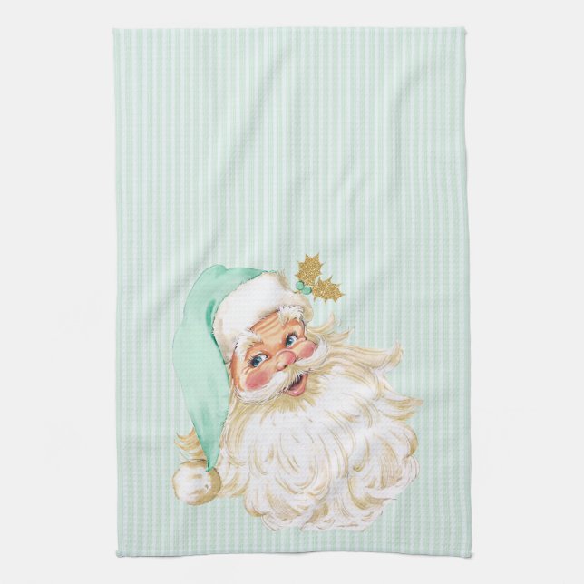 Paño De Cocina Vintage victoriano Santa Claus Neutral Mint & Gold (Vertical)