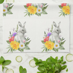 Paño De Cocina Vintage Watercolor Semana Santa Bunny Spring Flora