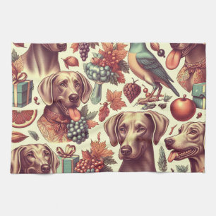 Paño De Cocina Vintage Weimaraner Seamless Ilustracion