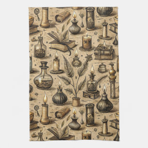 Paño De Cocina Vintage Witchcraft Books & Candles Pattern