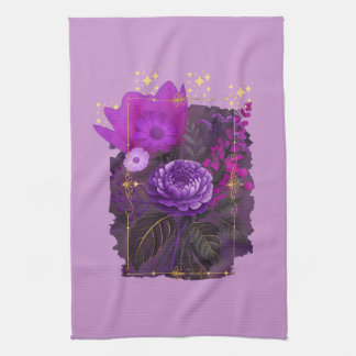 Paño De Cocina Violet Magical Floral Bouquet in Golden Frame