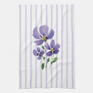 Paño De Cocina violetas pintadas con acuarela con rayas