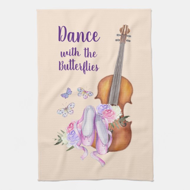 Paño De Cocina Violín, ballet zapatillas y mariposas bailes (Vertical)