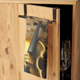 Paño De Cocina Violin De Oro Vintage Sobre Cables Musicales De Or