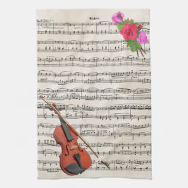 Paño De Cocina Violin y Rosas Diseño musical de hojas de cosecha