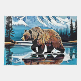 Paño De Cocina Vista de la montaña del lago Grizzly