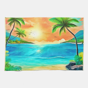 Paño De Cocina Vista Tropical Sunset Paradise Beach