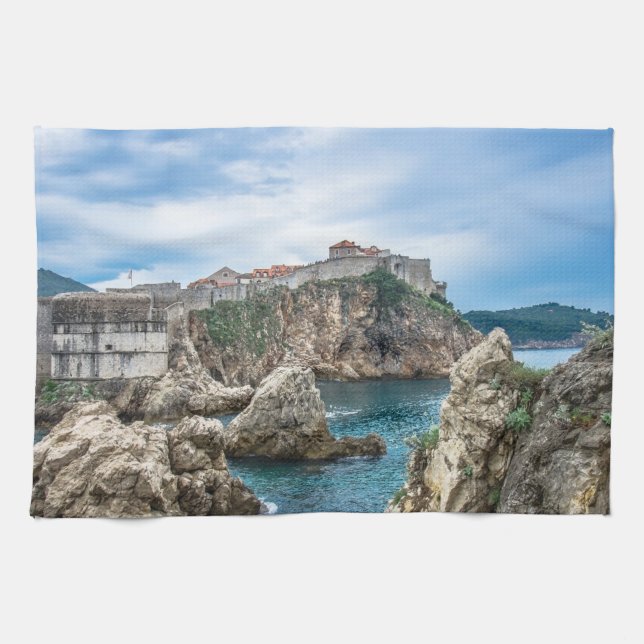 Paño De Cocina Vistas de las murallas de Dubrovnik al mar (Horizontal)