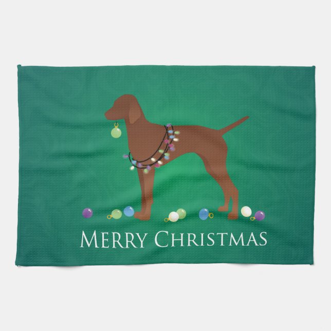 Paño De Cocina Vizsla Dog Merry Christmas Design (Horizontal)