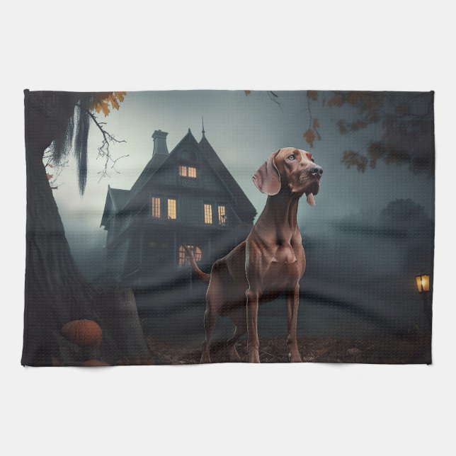 Paño De Cocina Vizsla Halloween Scary (Horizontal)
