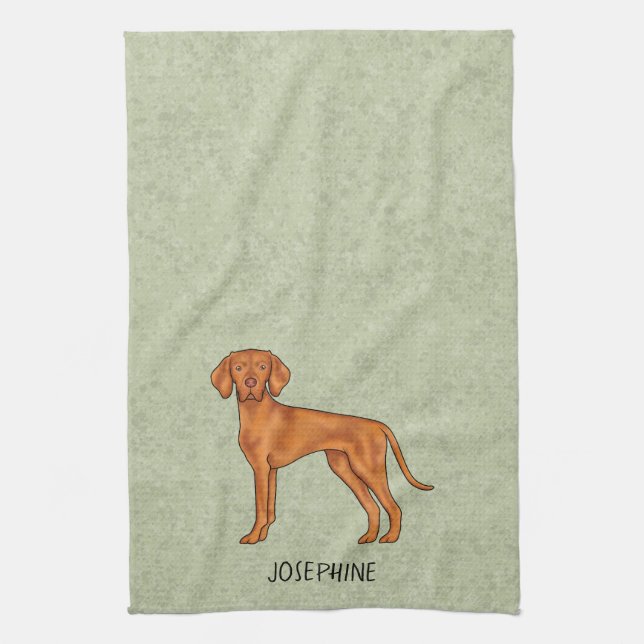 Paño De Cocina Vizsla Húngaro Perro Pointer Lindo Con Nombre Verd (Vertical)