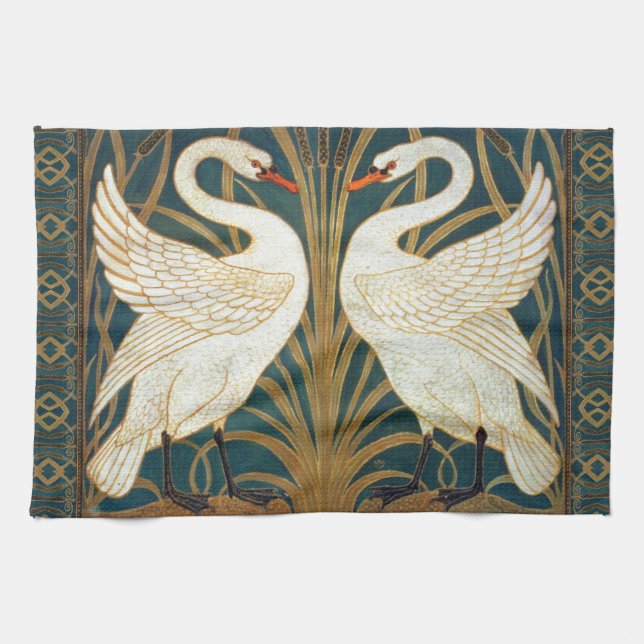 Paño De Cocina Walter Crane Swan, Rush E Iris Art Nouveau (Horizontal)
