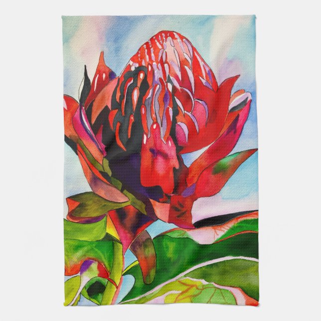 Paño De Cocina Waratah Flor acuática nativa australiana (Vertical)
