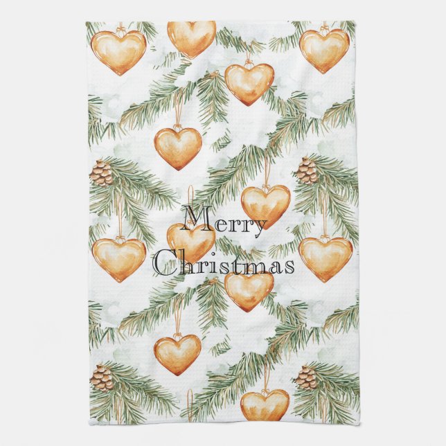 Paño De Cocina Warm Creamy Caramel Hearts Christmas Tree Branches (Vertical)