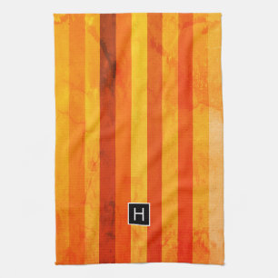 Paño De Cocina Warm Weathered Naranja Tiras Rojas Monograma