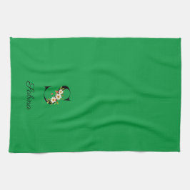 Paño De Cocina Watercolor botanical green initial monogram