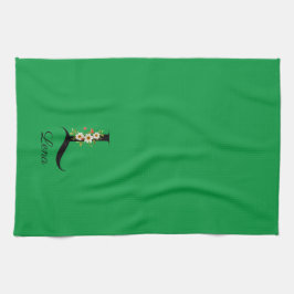 Paño De Cocina Watercolor botanical green initial monogram