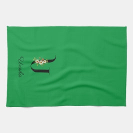 Paño De Cocina Watercolor botanical green initial monogram