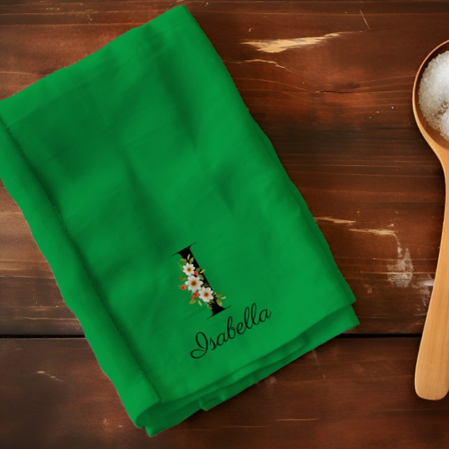 Paño De Cocina Watercolor botanical green initial monogram (Subido por el creador)