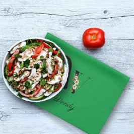 Paño De Cocina Watercolor botanical green initial monogram