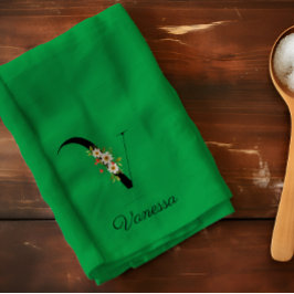 Paño De Cocina Watercolor botanical green initial monogram