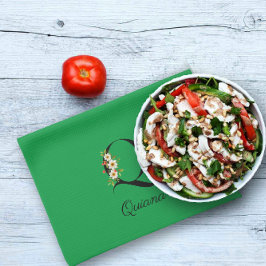 Paño De Cocina Watercolor botanical green initial monogram